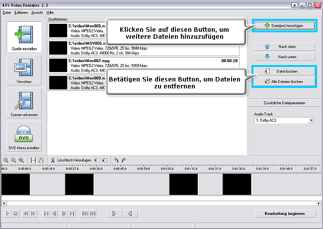 Wie vereinigt man mehrere Videodateien zu einer Datei? Schritt 2