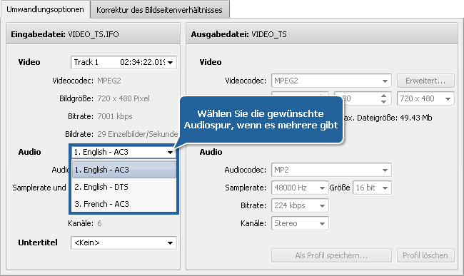 Wie exportiert man das Audio aus einer Videodatei? Schritt 3