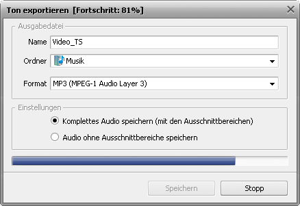 Wie exportiert man das Audio aus einer Videodatei? Schritt 5