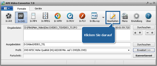 Wie entfernt man ungewünschte Szenen aus dem Video und wandelt es in ein anderes Format um? Schritt 3