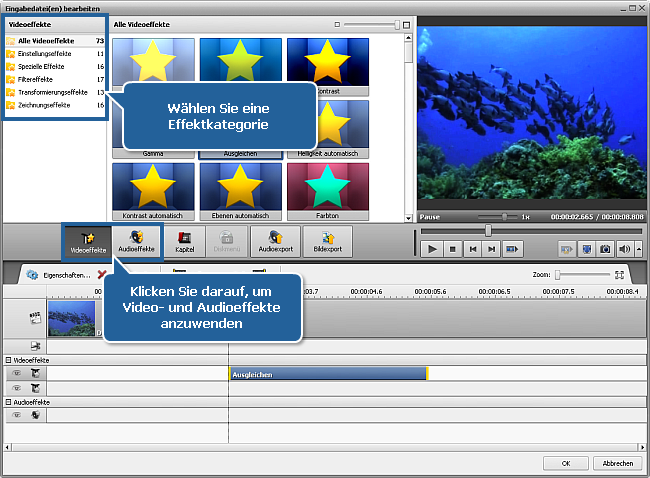 Wie wendet man einen Effekt in Ihrem Video an und wandelt es in ein anderes Format um? Schritt 4