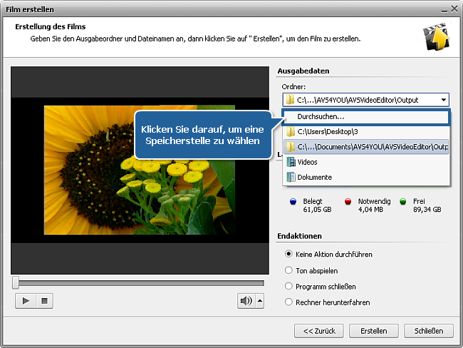 Wie speichert man das Projekt oder Video im AVS Video Editor? Schritt 2