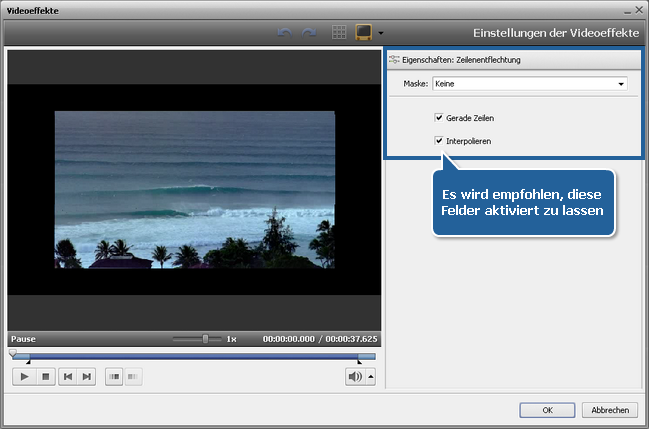 Wie entfernt man Artefakte des Zeilensprungverfahrens im Video mit dem AVS Video Editor? Schritt 3