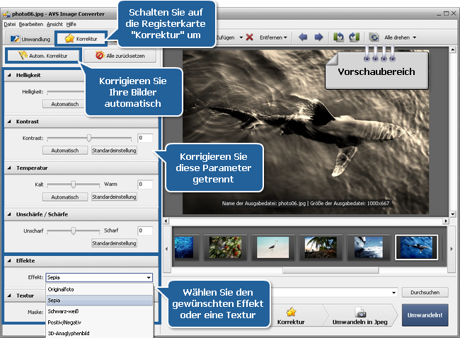 Wie kann man einen Effekt auf Bilder anwenden und sie in ein anderes Format umwandeln? Schritt 3