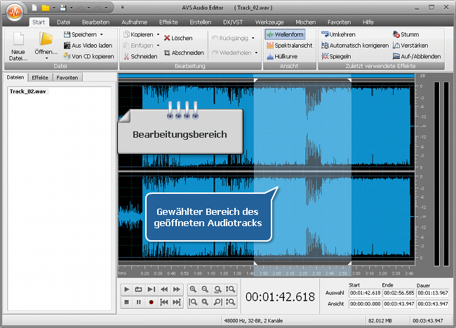 Wie nutzt man Audioeffekte in einer Audiodatei mit dem AVS Audio Editor? Schritt 3