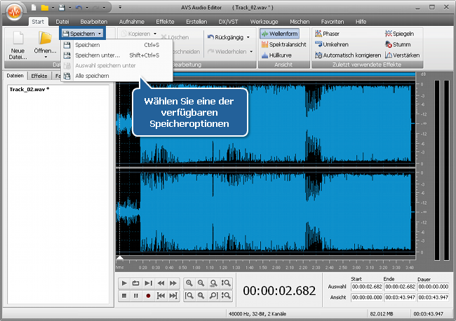 Wie nutzt man Audioeffekte in einer Audiodatei mit dem AVS Audio Editor? Schritt 5