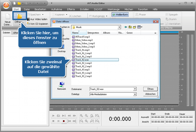 Wie zeichnet man Stimme oberhalb eines Audiotracks mit dem AVS Audio Editor auf? Schritt 2