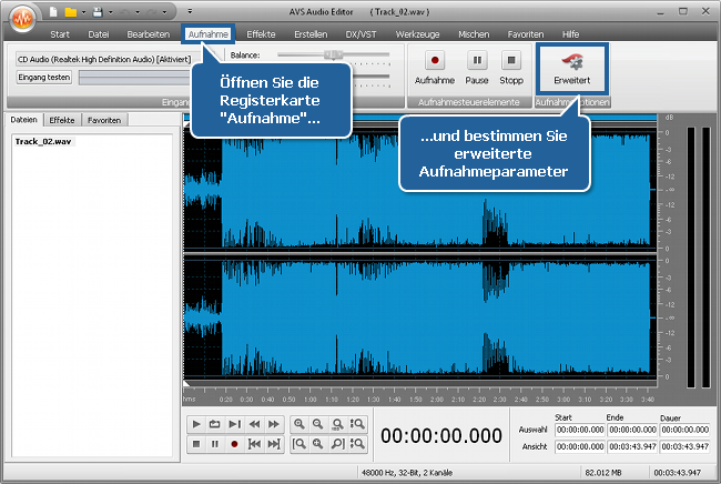 Wie zeichnet man Stimme oberhalb eines Audiotracks mit dem AVS Audio Editor auf? Schritt 3