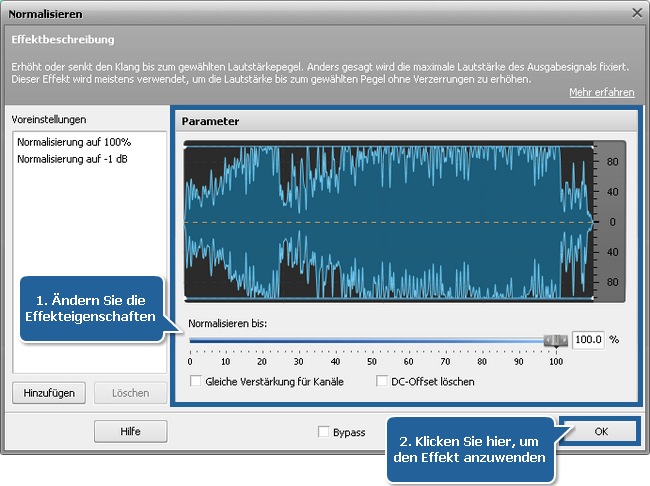 Wie normalisiert man das Tonniveau in mehreren Audiotracks? Schritt 3