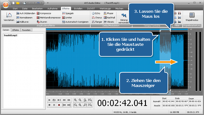 Wie erhöht man die Lautstärke in (einem Bereich von) einer Audiodatei? Schritt 3