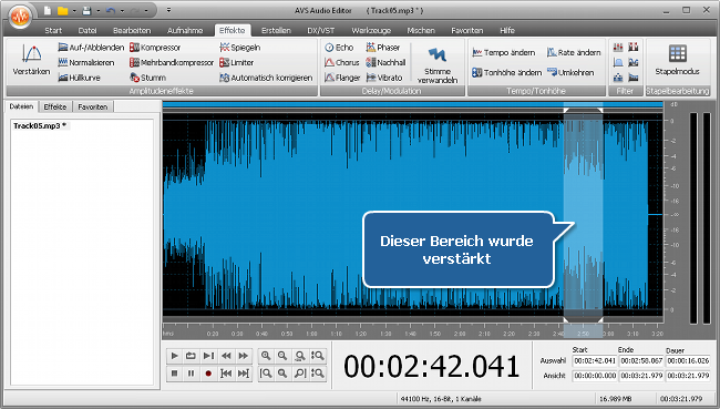 Wie erhöht man die Lautstärke in (einem Bereich von) einer Audiodatei? Schritt 4