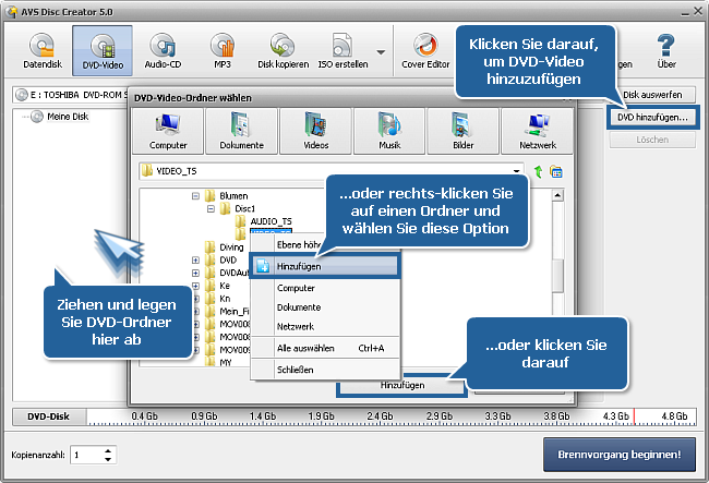 Wie beschreibt man Video-DVD-Ordner mit Heimvideos auf eine DVD? Schritt 3