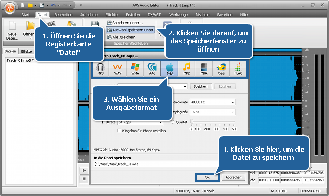 Wie erstellt man einen Klingelton mit dem AVS Audio Editor? Schritt 5
