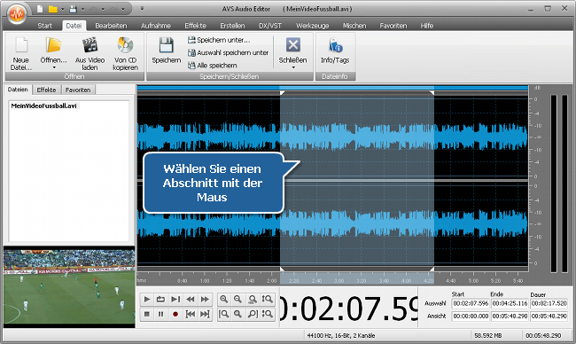 Wie filtert man den Vuvuzela-Lärm mit dem AVS Audio Editor? Schritt 3