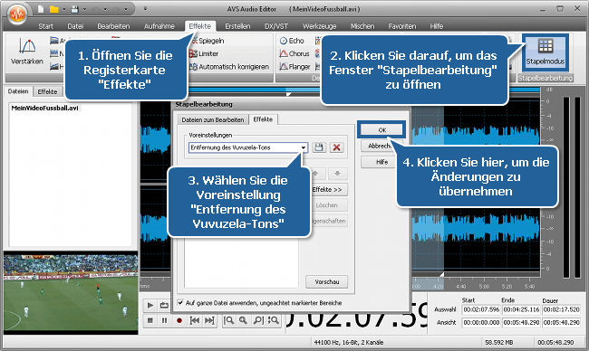 Wie filtert man den Vuvuzela-Lärm mit dem AVS Audio Editor? Schritt 4