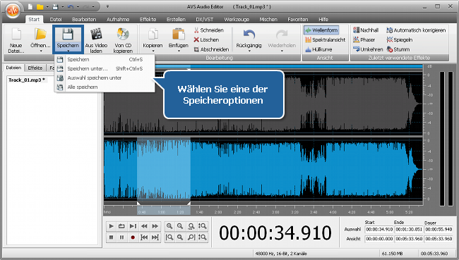 Wie bearbeitet man individuelle Kanälle mit dem AVS Audio Editor? Schritt 6