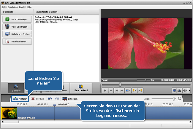 Wie teilt man eine Videodatei mit dem AVS Video ReMaker? Schritt 3