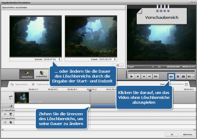 Wie entfernt man ungewünschte Szenen aus dem Video und wandelt es in ein anderes Format um? Schritt 5