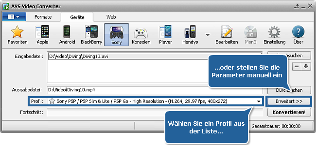 Wie wandelt man Heimvideos für tragbare Videoabspielgeräte um? Schritt 3