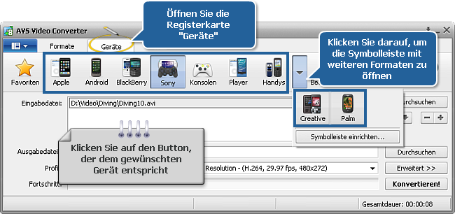 Wie wandelt man Heimvideos für tragbare Videoabspielgeräte um? Schritt 3