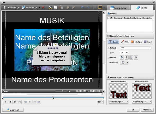 Wie kann man einen Nachspann Ihren Heimvideos hinzufügen? Schritt 3