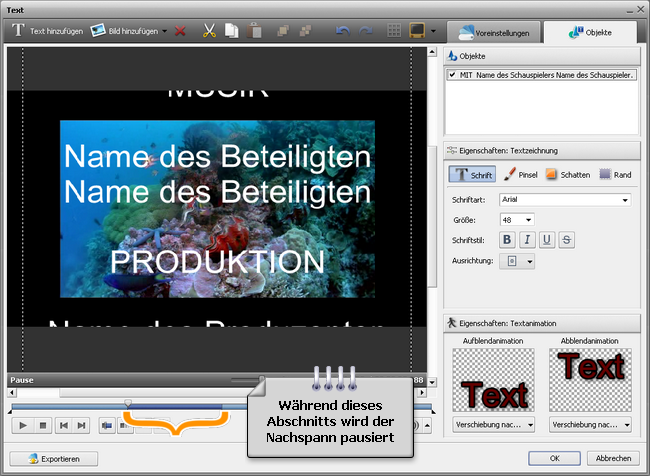 Wie kann man einen Nachspann Ihren Heimvideos hinzufügen? Schritt 4