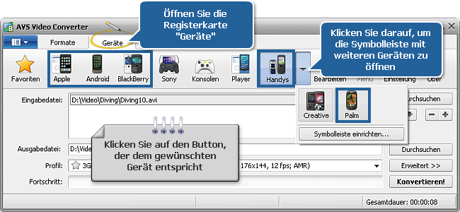 Wie wandelt man Heimvideos ins 3GP- oder MP4-Format für Mobiltelefone um? Schritt 3