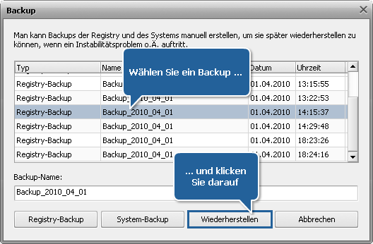 Wie kann man ein Backup von der Windows-Registry mit AVS Registry Cleaner erstellen und sie wiederherstellen? Schritt 5