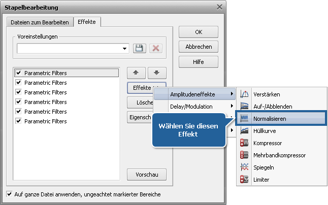 Wie normalisiert man das Tonniveau in mehreren Audiotracks? Schritt 3