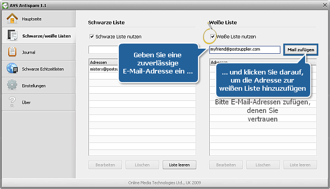 Wie kann man eine E-Mail-Adresse zur schwarzen oder weißen Liste hinzufügen? Schritt 3