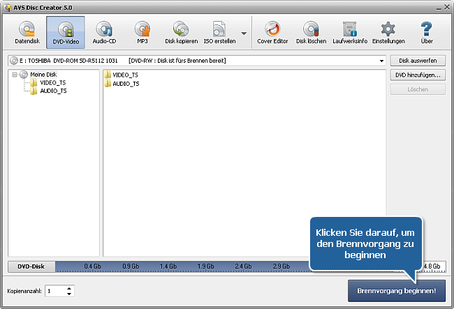 Wie beschreibt man Video-DVD-Ordner auf eine DVD? Schritt 5