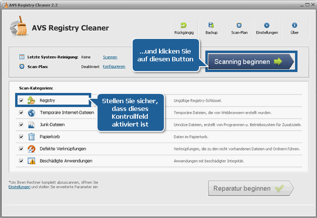 Wie kann man PC-Fehler mit dem AVS Registry Cleaner beheben? Schritt 3