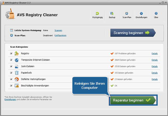 Wie kann man PC-Fehler mit dem AVS Registry Cleaner beheben? Schritt 5