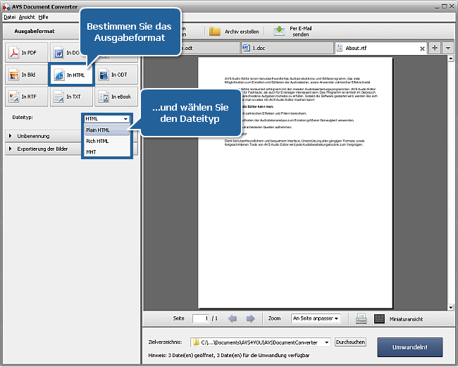 Wie kann man Dokumente ins HTML-Format umwandeln? Schritt 3