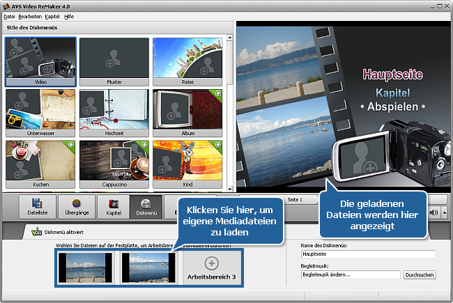 Wie erstellt man ein Diskmenü mit dem AVS Video ReMaker? Schritt 5