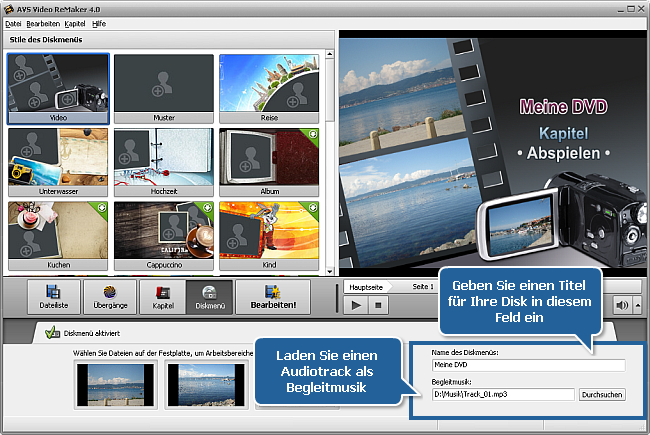 Wie erstellt man ein Diskmenü mit dem AVS Video ReMaker? Schritt 5