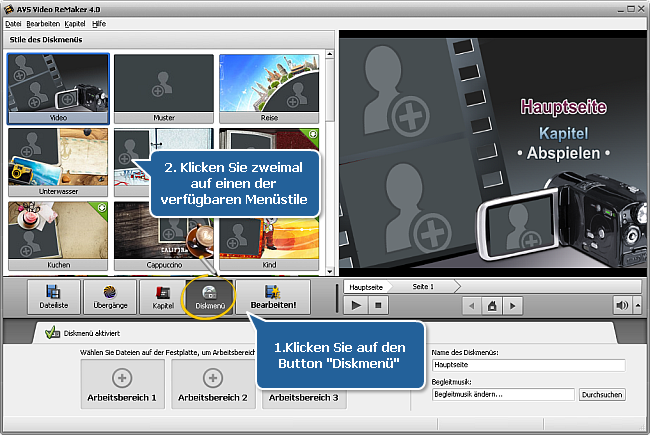 Wie erstellt man ein Diskmenü mit dem AVS Video ReMaker? Schritt 5
