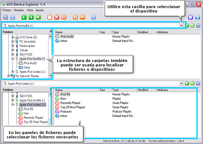 ¿Cómo entrecambiar ficheros entre dos iPods? Paso 3