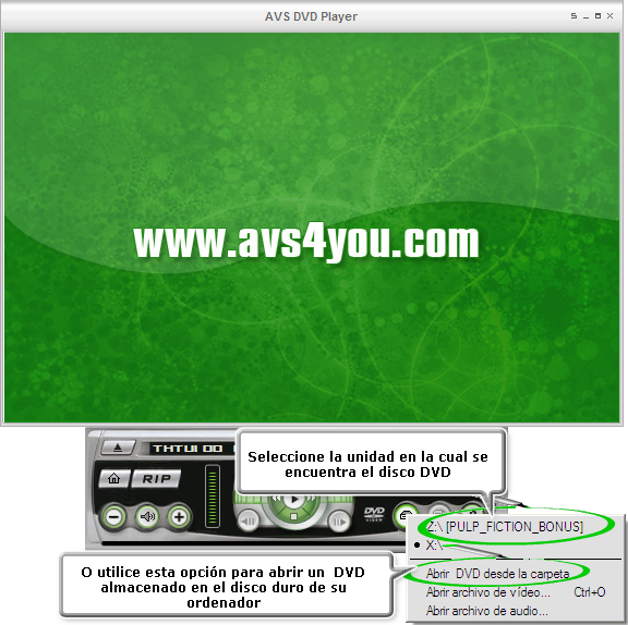 ¿Cómo reproducir películas DVD utilizando AVS DVD Player? Paso 2
