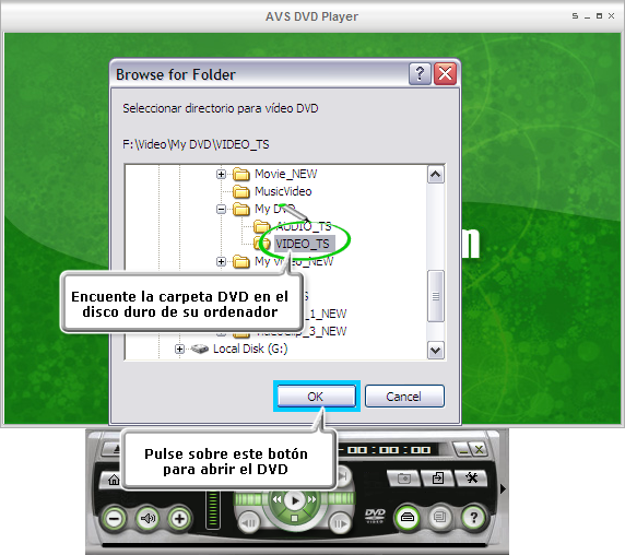 ¿Cómo reproducir películas DVD utilizando AVS DVD Player? Paso 2