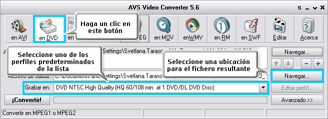 ¿Cómo convertir vídeo en formato DVD y crear un menú para la película resultante? Paso 3