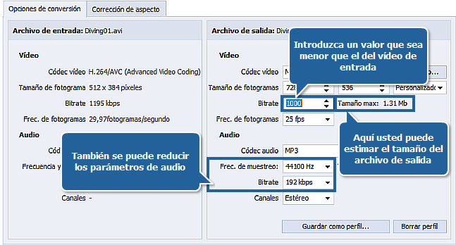 ¿Cómo reducir el tamaño del archivo de entrada con AVS Video Converter? Paso 5