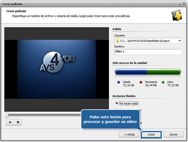 ¿Cómo guardar proyectos y películas en AVS Video Editor? Paso 3