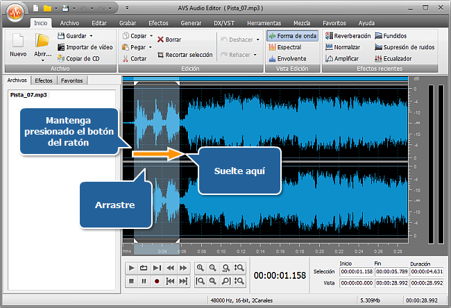¿Cómo subir el volumen de (una parte de) la pista de audio? Paso 3