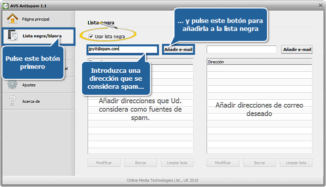 ¿Cómo añadir una cierta dirección de email a la lista negra o blanca? Paso 2