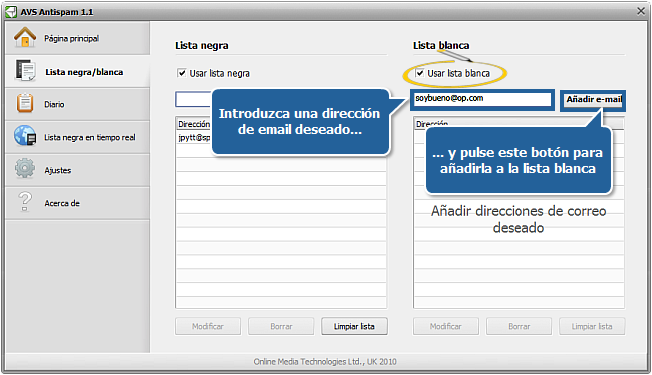 ¿Cómo añadir una cierta dirección de email a la lista negra o blanca? Paso 3