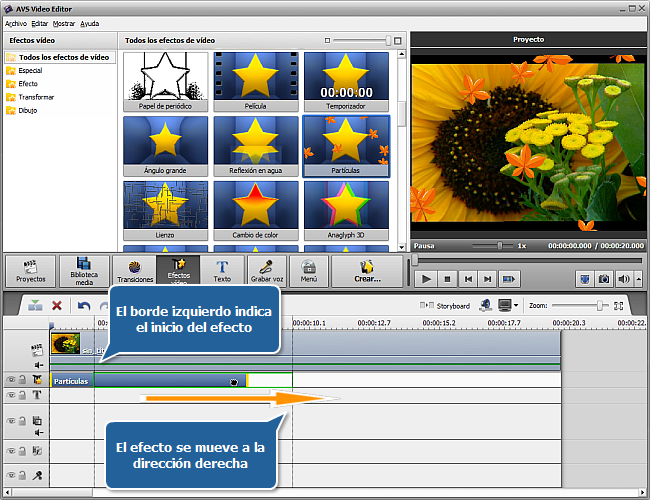 ¿Cómo aplicar efectos de vídeo en AVS Video Editor? Paso 2