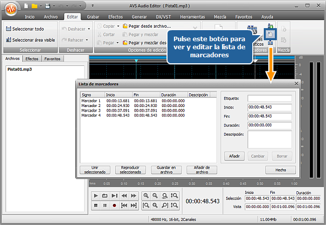 ¿Cómo dividir un archivo de audio en pistas separadas con AVS Audio Editor? Paso 3