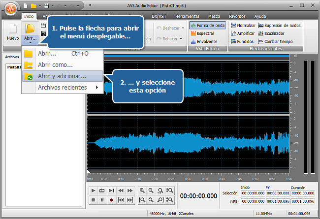 ¿Cómo unir varias pistas de audio en un solo archivo con AVS Audio Editor? Paso 3