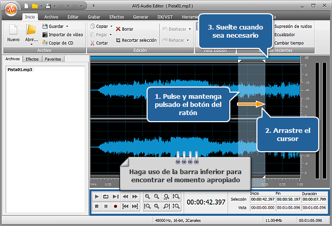 ¿Cómo hacer la duración de una pista coincidir con la de un archivo media usando AVS Audio Editor? Paso 3